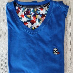 Robert Graham Skull/Rose Men's Short-Sleeved Shirt - Blue - Large (VGC)